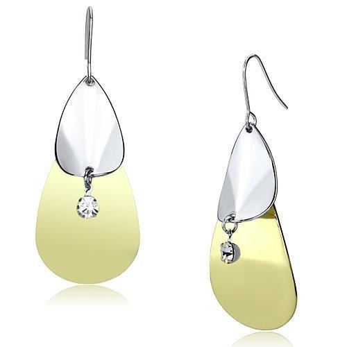 LO2696 - Gold+Rhodium Iron Earrings with Top Grade Crystal  in Clear-0