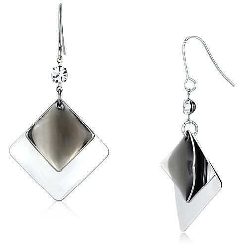 LO2698 - Rhodium Iron Earrings with Top Grade Crystal  in Clear-0