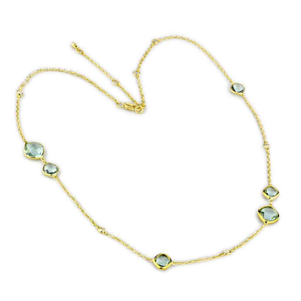 LO2703 - Gold Brass Necklace with Synthetic Synthetic Glass in Emerald-0