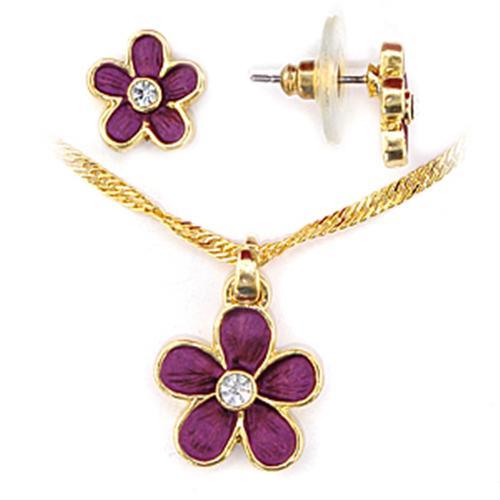 LO270 - Gold White Metal Jewelry Sets with Top Grade Crystal  in Clear-0