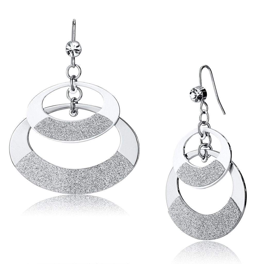 LO2714 - Matte Rhodium & Rhodium Iron Earrings with Top Grade Crystal  in Clear-0