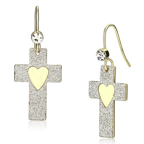 LO2735 - Gold Iron Earrings with Top Grade Crystal  in Clear-0