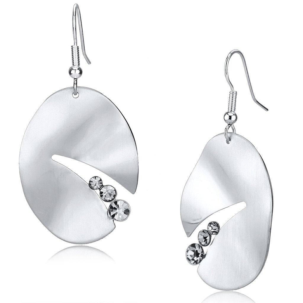 LO2743 - Matte Rhodium & Rhodium Iron Earrings with Top Grade Crystal  in Clear-0