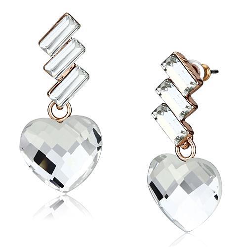 LO2756 - Rose Gold Iron Earrings with Top Grade Crystal  in Clear-0