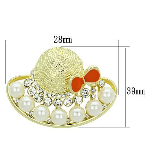 LO2764 - Flash Gold White Metal Brooches with Synthetic Pearl in White-1