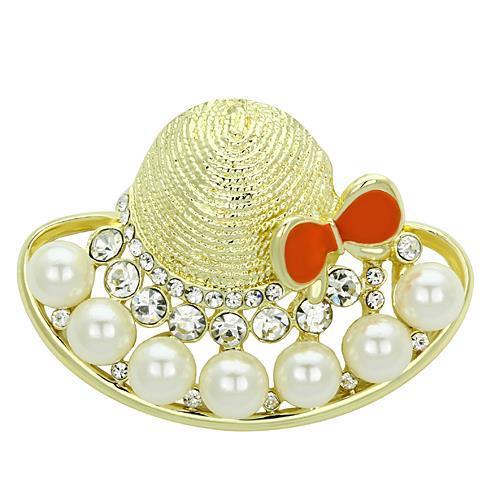 LO2764 - Flash Gold White Metal Brooches with Synthetic Pearl in White-0