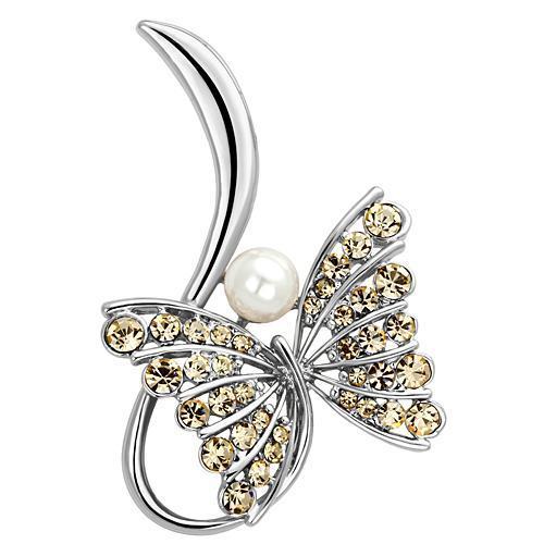 LO2765 - Imitation Rhodium White Metal Brooches with Synthetic Pearl in White-0