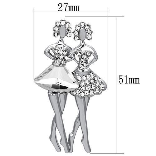 LO2775 - Imitation Rhodium White Metal Brooches with Synthetic Synthetic Glass in Clear-1