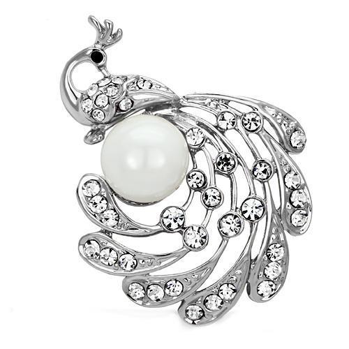 LO2777 - Imitation Rhodium White Metal Brooches with Synthetic Pearl in White-0