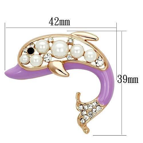 LO2783 - Flash Rose Gold White Metal Brooches with Synthetic Pearl in White-1