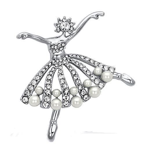 LO2801 - Imitation Rhodium White Metal Brooches with Synthetic Pearl in White-0