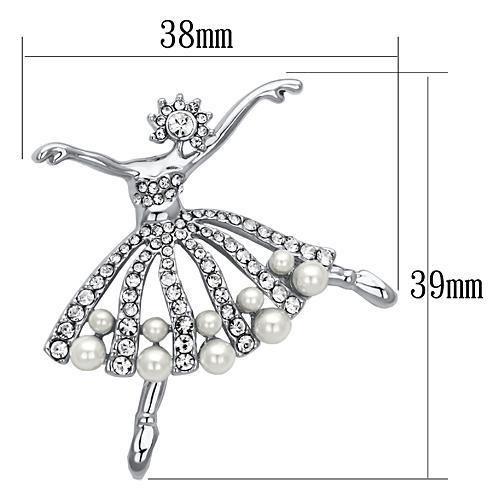 LO2801 - Imitation Rhodium White Metal Brooches with Synthetic Pearl in White-1