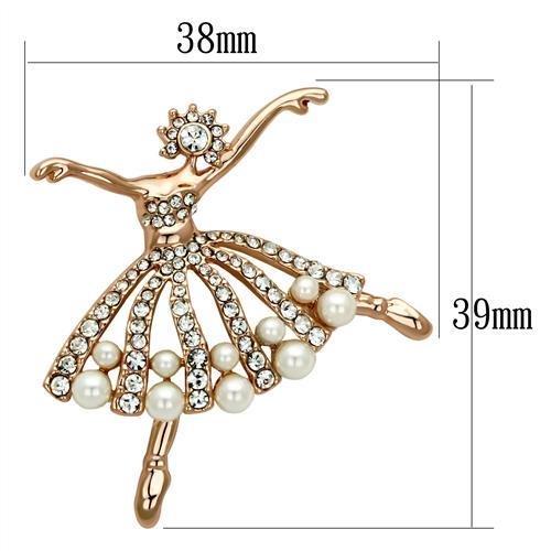 LO2802 - Flash Rose Gold White Metal Brooches with Synthetic Pearl in White-1