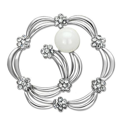 LO2809 - Imitation Rhodium White Metal Brooches with Synthetic Pearl in White-0