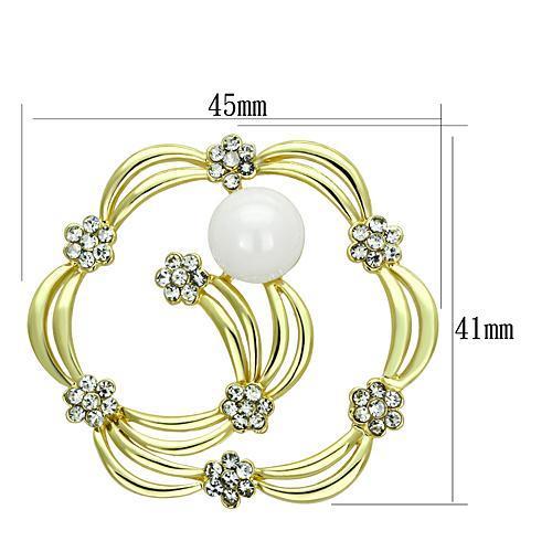 LO2810 - Flash Gold White Metal Brooches with Synthetic Pearl in White-1