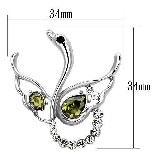 LO2815 - Imitation Rhodium White Metal Brooches with Top Grade Crystal  in Olivine color-1