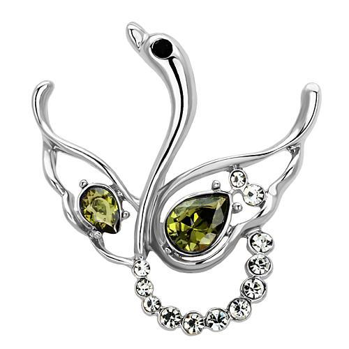 LO2815 - Imitation Rhodium White Metal Brooches with Top Grade Crystal  in Olivine color-0