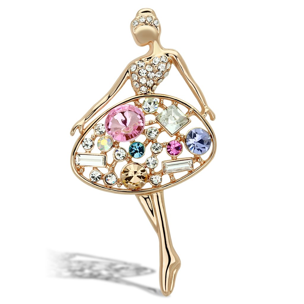 LO2817 - Flash Gold White Metal Brooches with Top Grade Crystal  in Multi Color-0