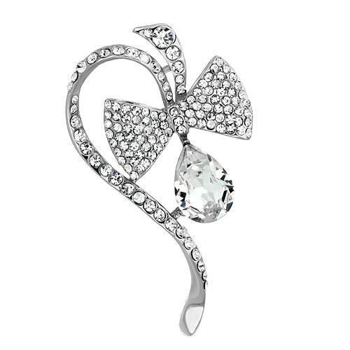LO2831 - Imitation Rhodium White Metal Brooches with Synthetic Synthetic Glass in Clear-0