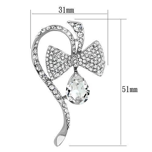 LO2831 - Imitation Rhodium White Metal Brooches with Synthetic Synthetic Glass in Clear-1