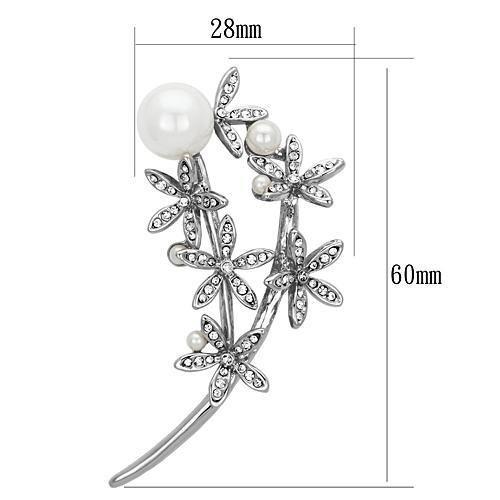 LO2833 - Imitation Rhodium White Metal Brooches with Synthetic Pearl in White-1