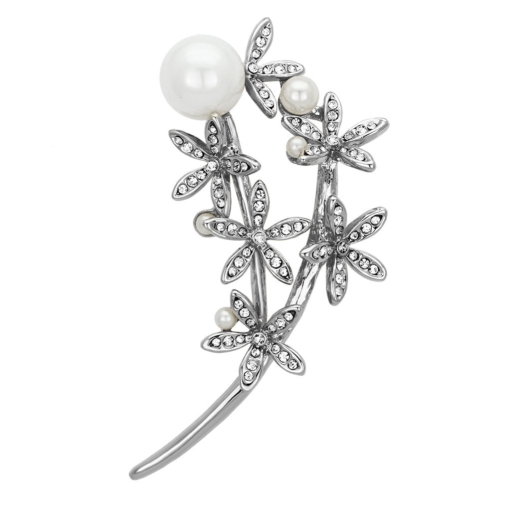 LO2834 - Flash Rose Gold White Metal Brooches with Synthetic Pearl in White-0