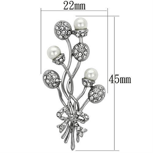 LO2835 - Imitation Rhodium White Metal Brooches with Synthetic Pearl in White-1