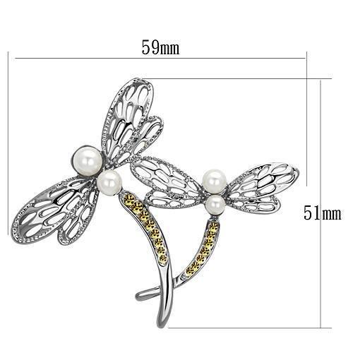 LO2836 - Imitation Rhodium White Metal Brooches with Synthetic Pearl in White-1