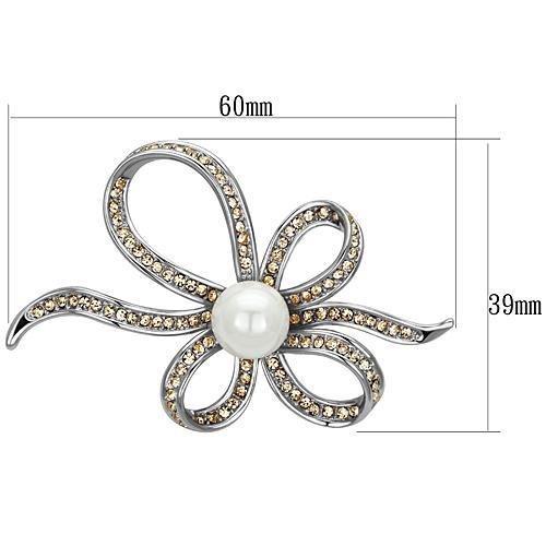 LO2840 - Imitation Rhodium White Metal Brooches with Synthetic Pearl in White-1