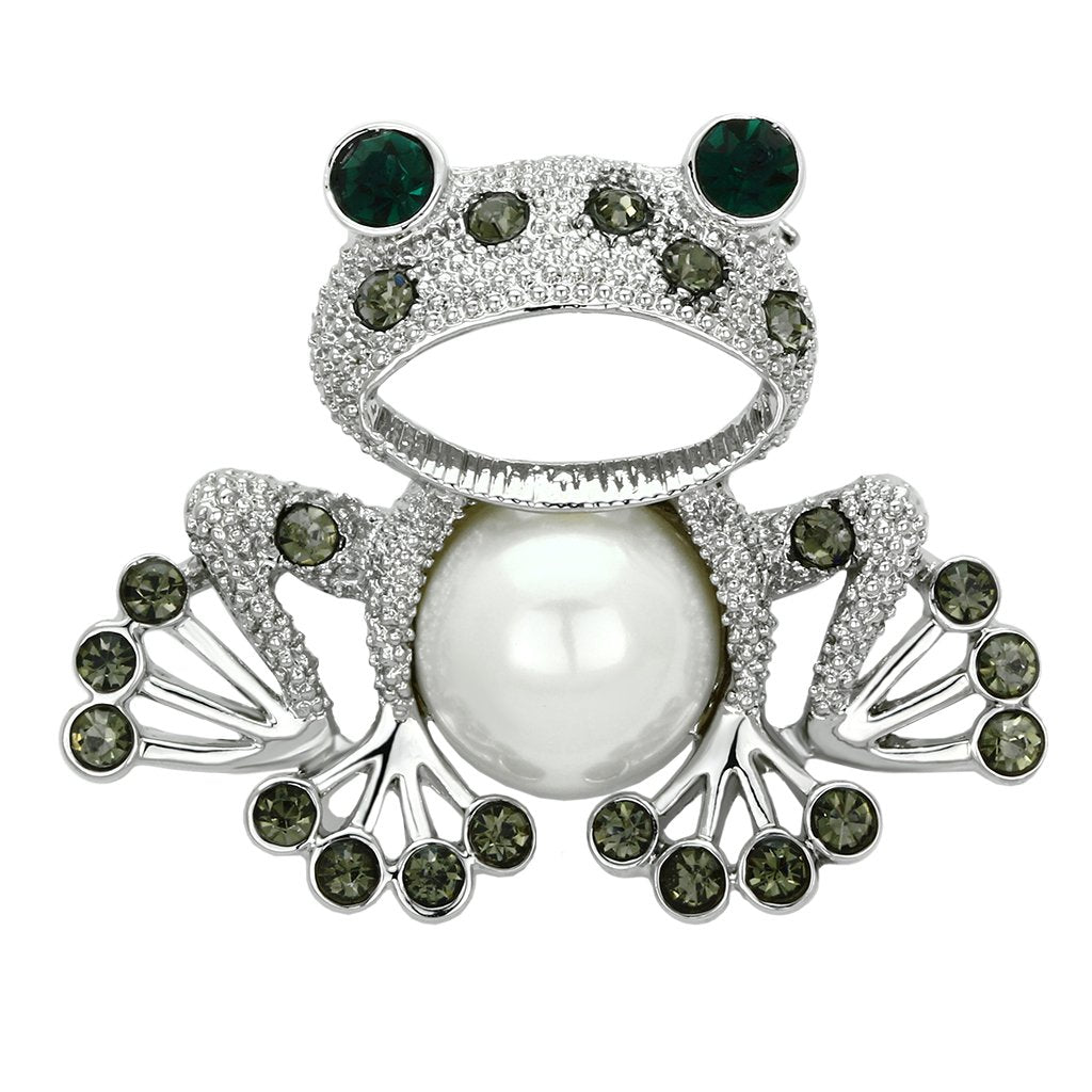 LO2844 - Imitation Rhodium White Metal Brooches with Synthetic Pearl in White-0