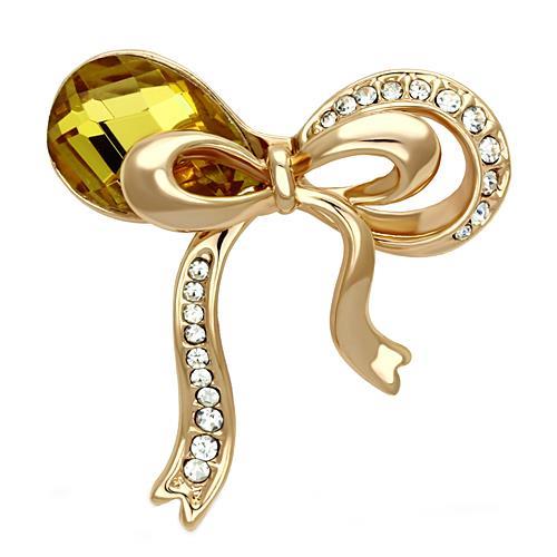LO2847 - Flash Rose Gold White Metal Brooches with Synthetic Glass Bead in Topaz-0