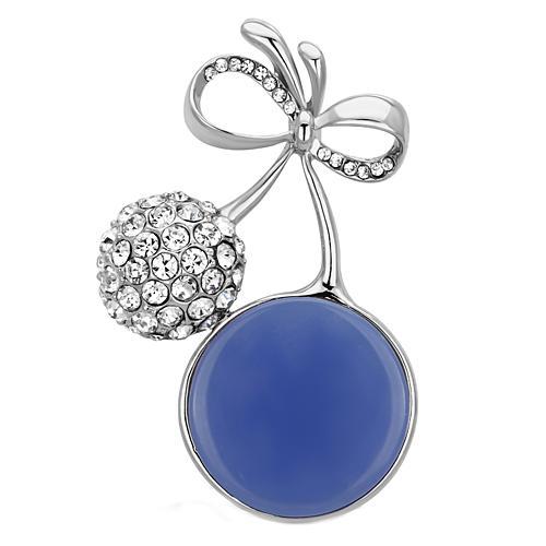 LO2856 - Imitation Rhodium White Metal Brooches with Synthetic Synthetic Stone in Capri Blue-0