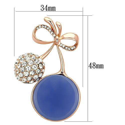 LO2857 - Flash Rose Gold White Metal Brooches with Synthetic Synthetic Stone in Capri Blue-1