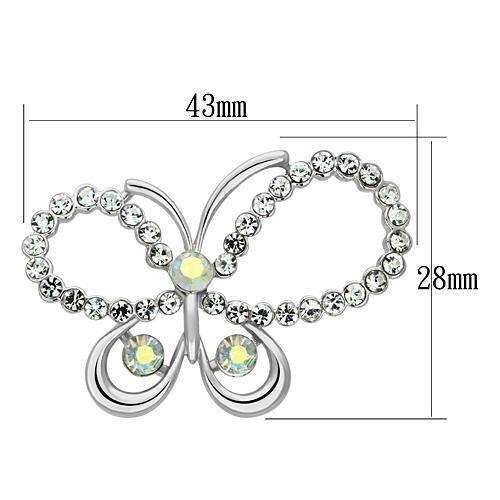 LO2864 - Imitation Rhodium White Metal Brooches with Top Grade Crystal  in Aurora Borealis (Rainbow Effect)-1