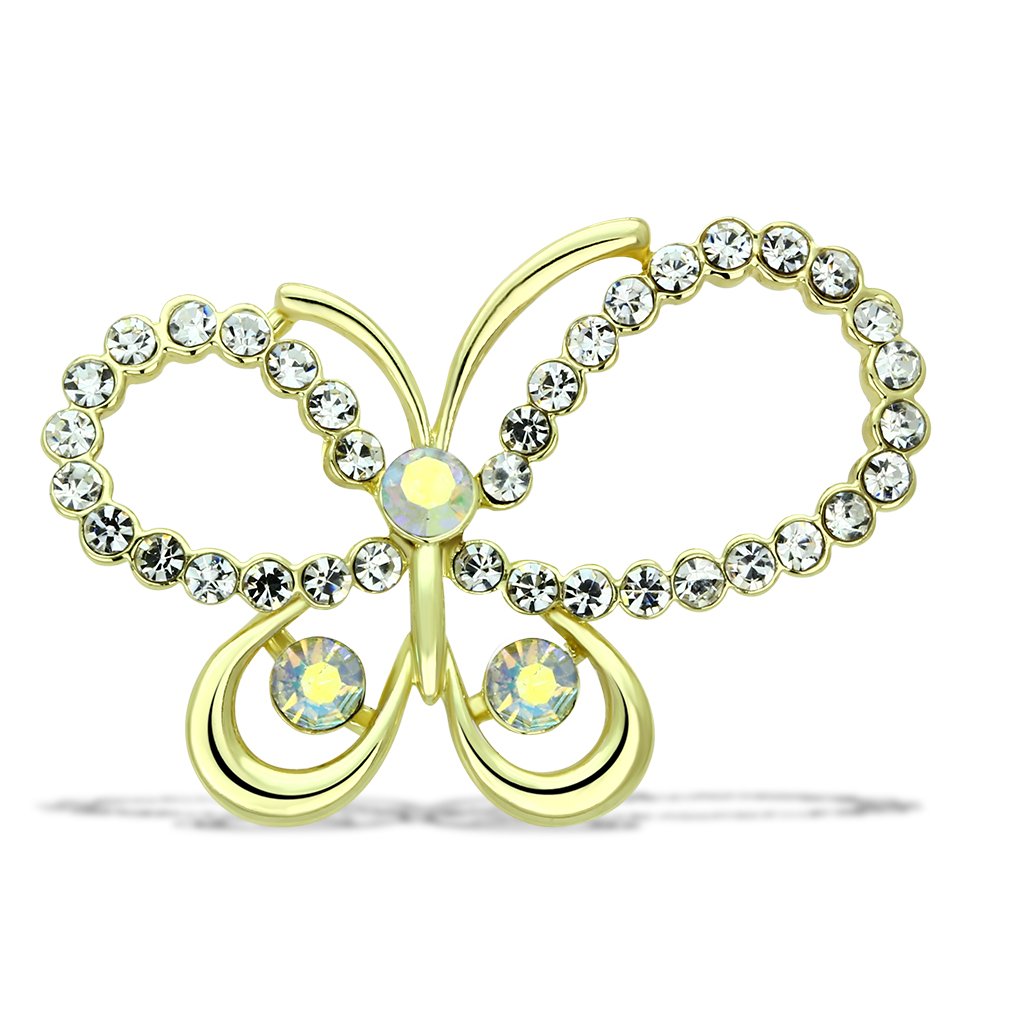 LO2865 - Flash Gold White Metal Brooches with Top Grade Crystal  in Aurora Borealis (Rainbow Effect)-0