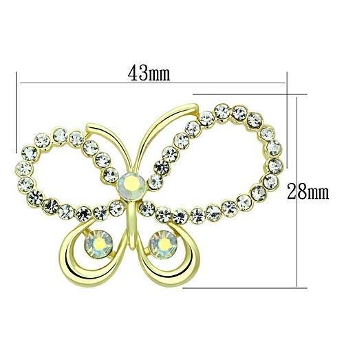 LO2865 - Flash Gold White Metal Brooches with Top Grade Crystal  in Aurora Borealis (Rainbow Effect)-1