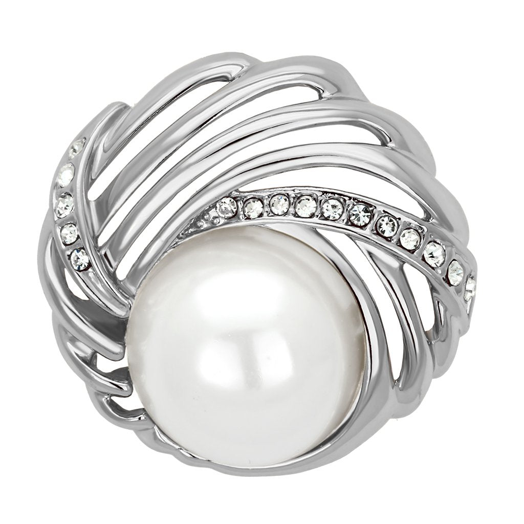 LO2867 - Flash Rose Gold White Metal Brooches with Synthetic Pearl in White-0
