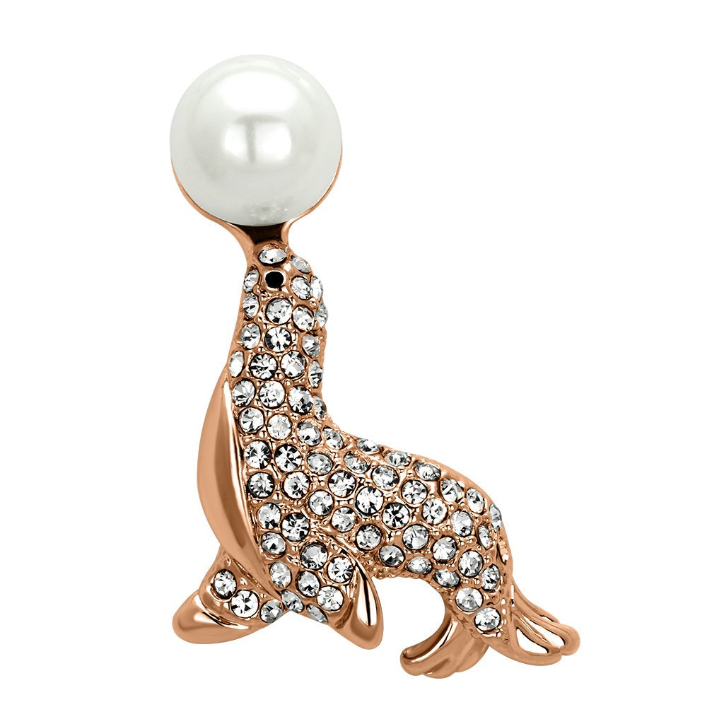 LO2872 - Imitation Rhodium White Metal Brooches with Synthetic Pearl in White-0