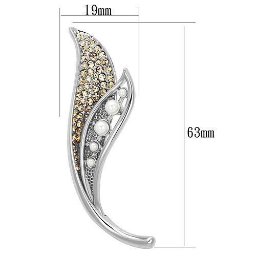 LO2876 - Imitation Rhodium White Metal Brooches with Synthetic Pearl in White-1