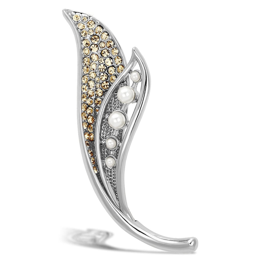 LO2877 - Flash Rose Gold White Metal Brooches with Synthetic Pearl in White-0