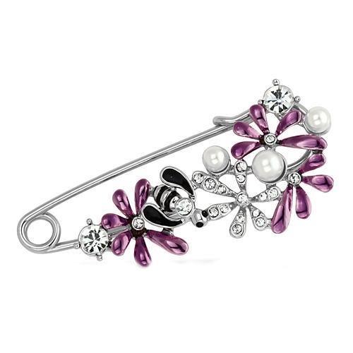 LO2878 - Imitation Rhodium White Metal Brooches with Synthetic Pearl in White-0