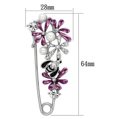 LO2878 - Imitation Rhodium White Metal Brooches with Synthetic Pearl in White-1
