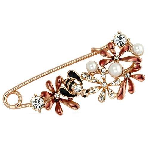 LO2879 - Flash Rose Gold White Metal Brooches with Synthetic Pearl in White-0