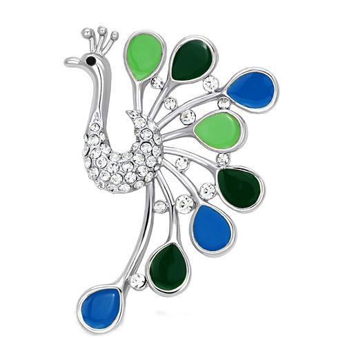 LO2880 - Imitation Rhodium White Metal Brooches with Top Grade Crystal  in Clear-0