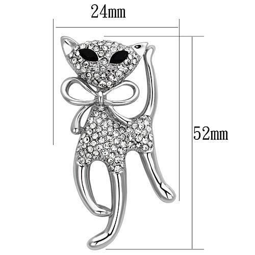 LO2900 - Imitation Rhodium White Metal Brooches with Top Grade Crystal  in Jet-1