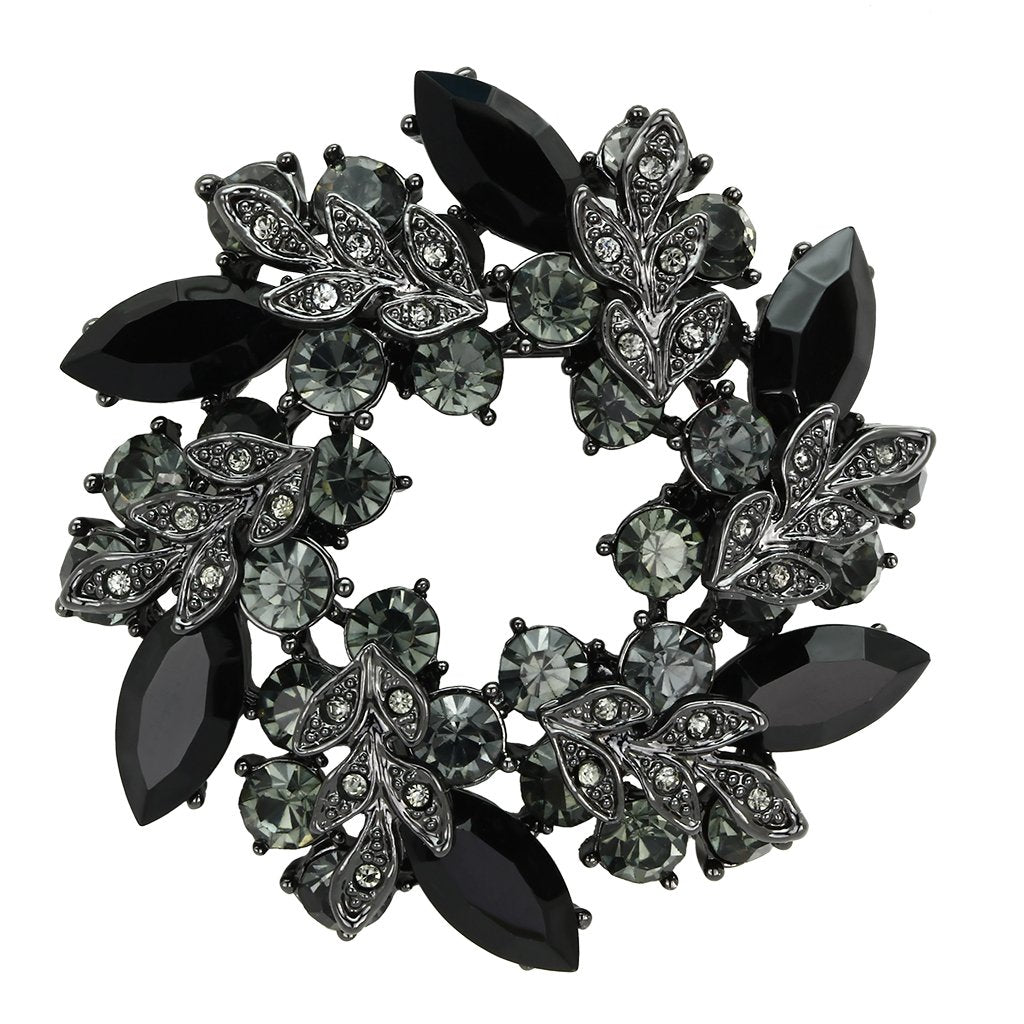 LO2917 - Ruthenium White Metal Brooches with Top Grade Crystal  in Jet-0
