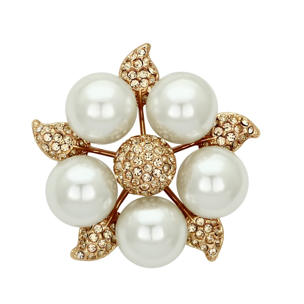 LO2928 - Flash Rose Gold White Metal Brooches with Synthetic Pearl in White-0