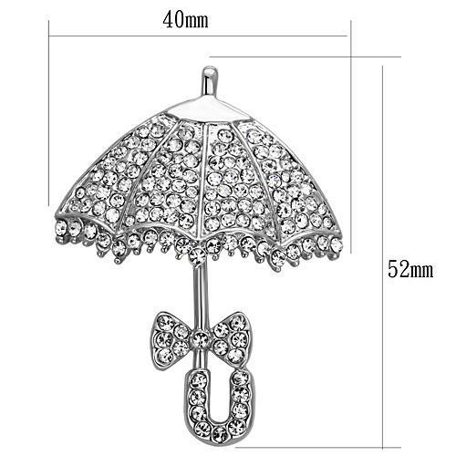 LO2936 - Imitation Rhodium White Metal Brooches with Top Grade Crystal  in Clear-1