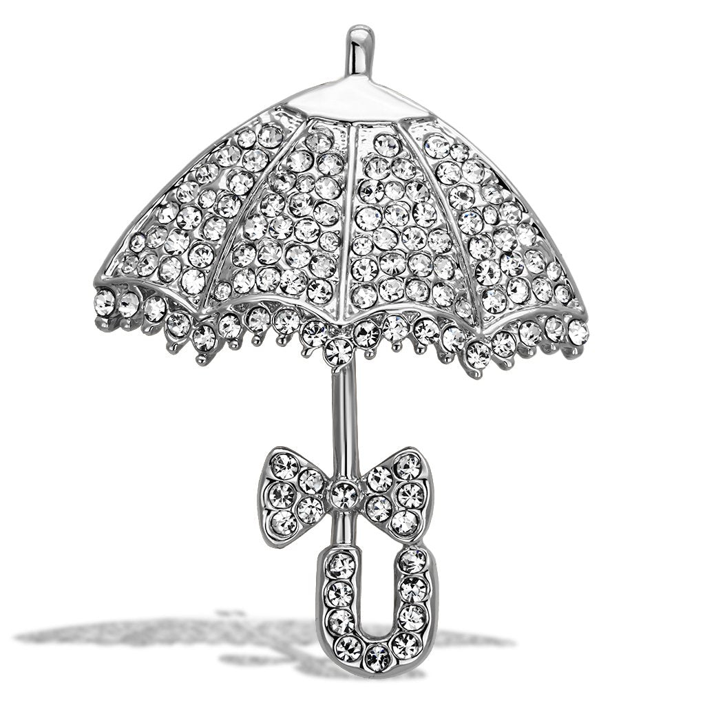 LO2936 - Imitation Rhodium White Metal Brooches with Top Grade Crystal  in Clear-0