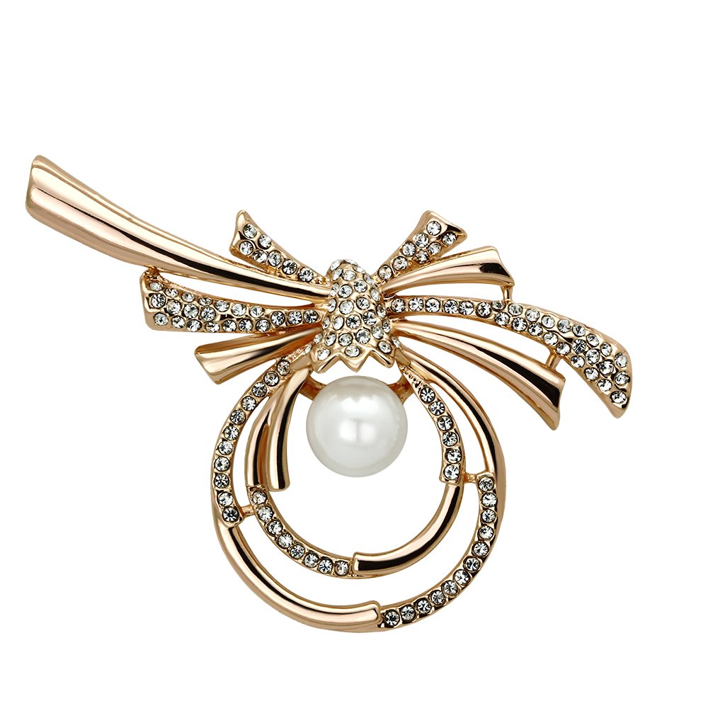 LO2939 - Flash Rose Gold White Metal Brooches with Synthetic Pearl in White-0